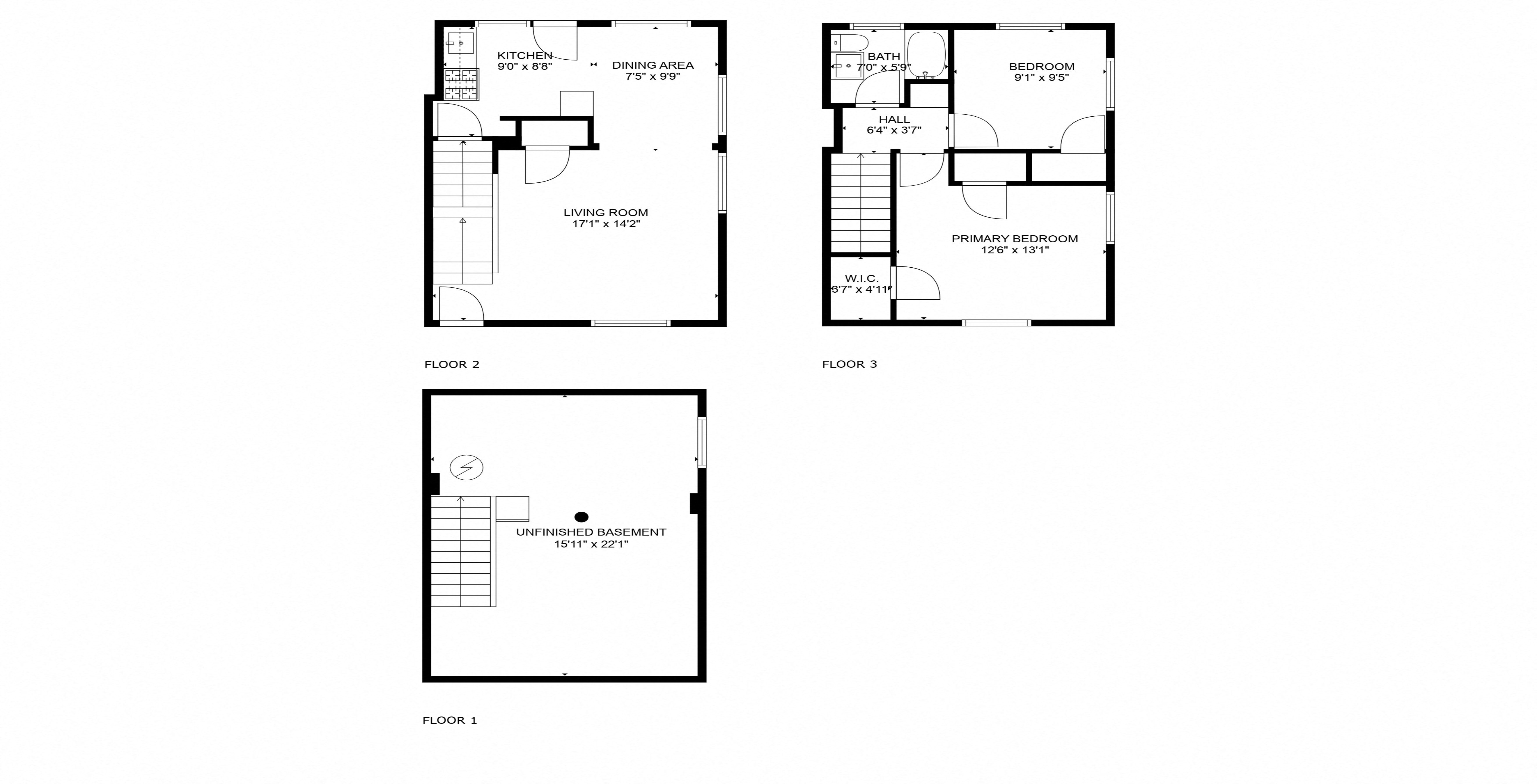 Floor plan for 2 beds, 1 bath, 1160 sqft